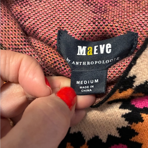 Anthropologie Maeve 70s Retro Medium Pink Orange and Black Knit Sweater Dress - Picture 2 of 11